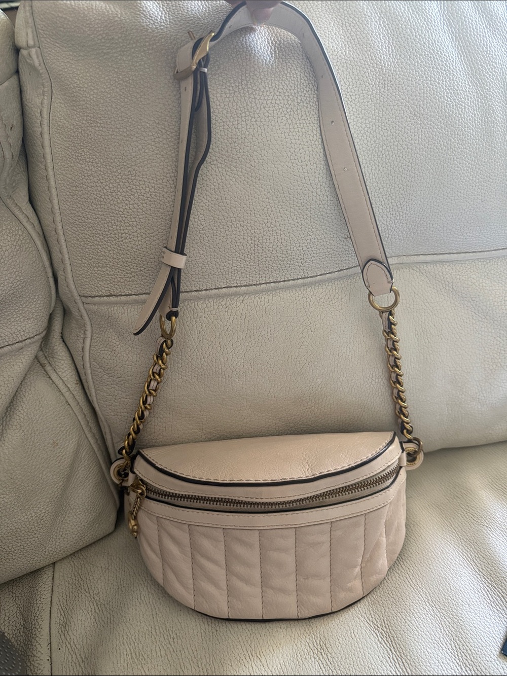 Coach Quilted Crossbody Bag in Beige with Gold Hardware
